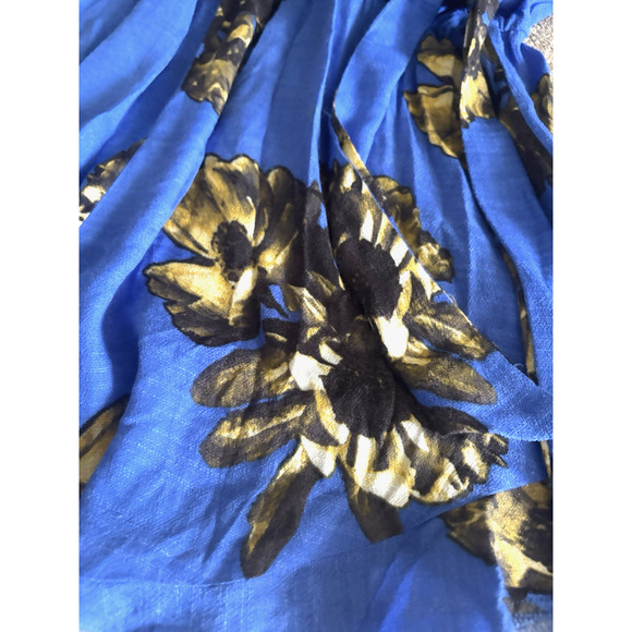 Free People '25 Royal Blue Floral Romper Rush Ruffles Wrap Front about Sz L-XL - Picture 12 of 16